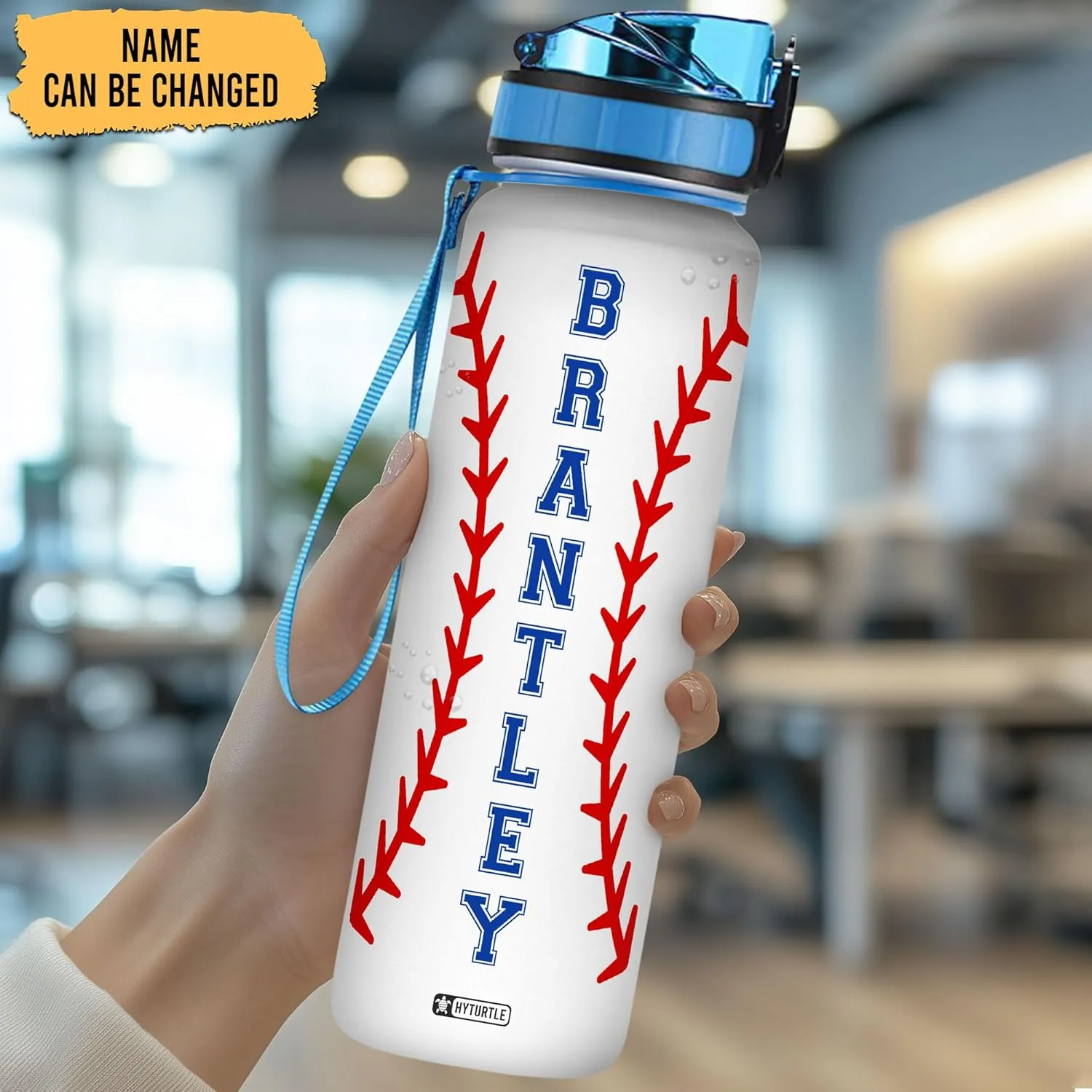 Hyturtle Personalized Baseball 32oz Liter Motivational Water Bottle, Customized Name Tracking Water Bottle Gifts For Dad, Son, Baseball Lovers, Sport Lovers On Birthday, Mother's Day