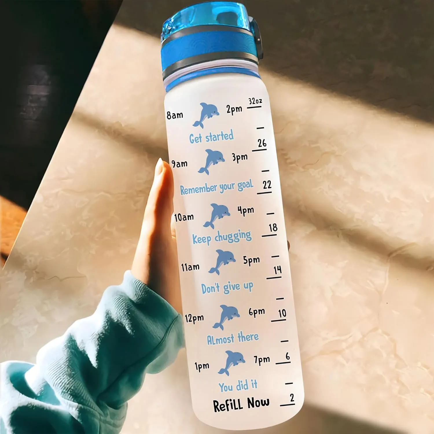 Hyturtle Personalized Dolphin Lovers 32Oz Liter Motivational Water Bottle, Drink Your Flippin Water Customized Name Water Bottle With Time Marker Gift For Women Girl On Birthday, Mother Day's