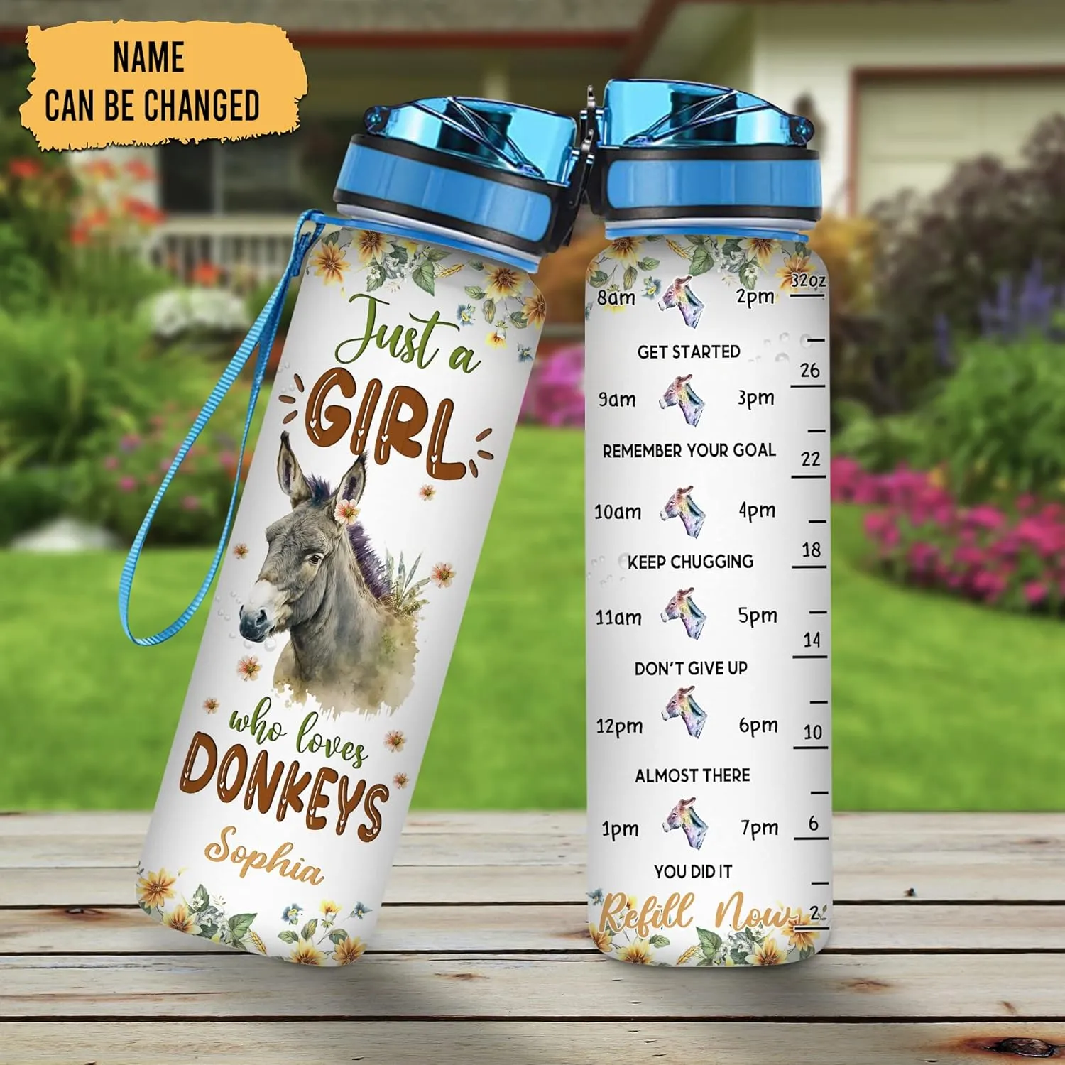 Hyturtle Personalized Donkey Lovers 32 Oz 1Liter Motivational Water Bottle With Time Marker, Just A Girl Who Loves Donkeys, Animal Lovers Gifts For Women, Girl On Birthday, Christmas