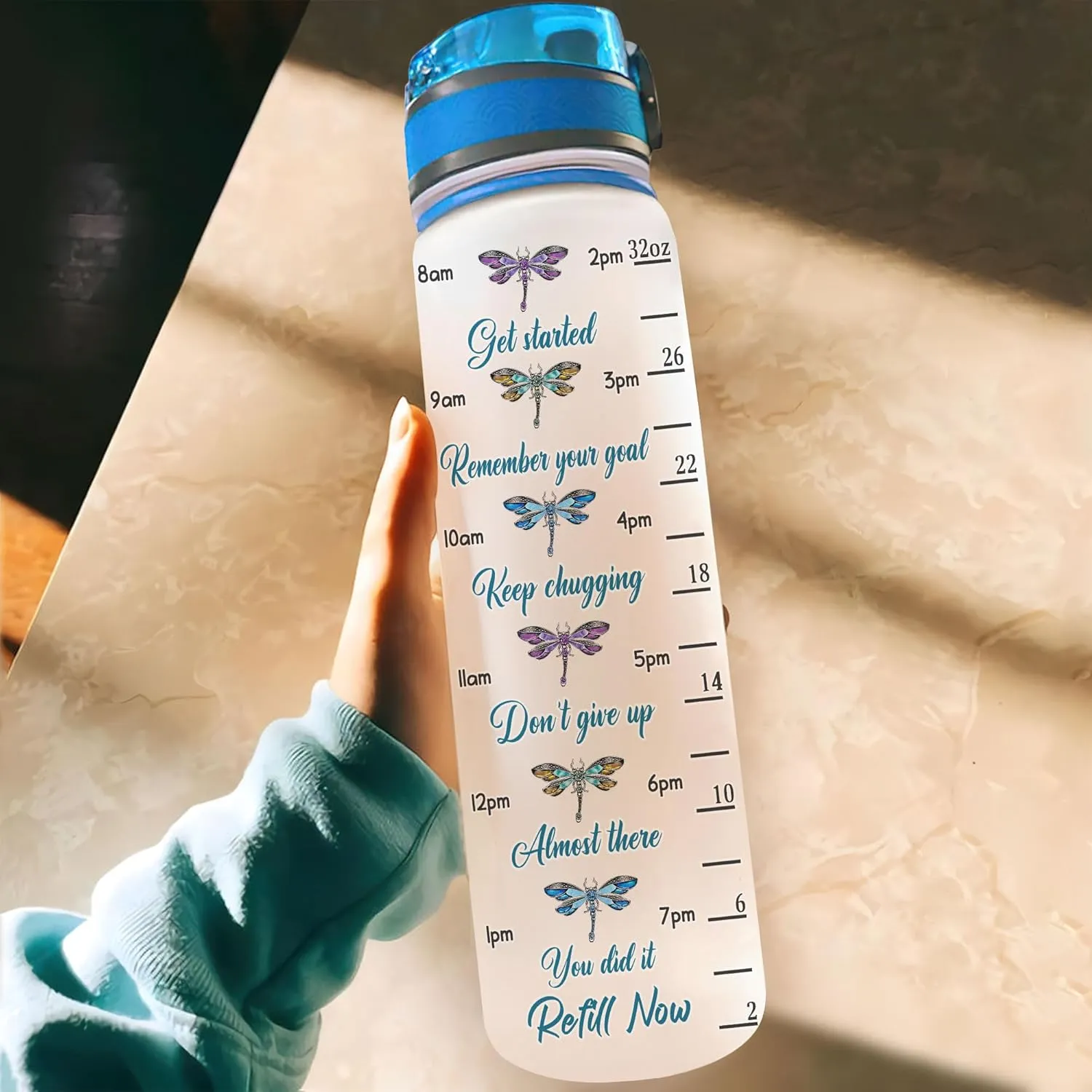 Hyturtle Personalized Dragonfly Water Bottle - 32oz Motivational Water Bottle with Leak-Proof Lid & Time Marker - Custom Name Faith-Inspired Gift for Women, Dragonfly Lovers on Birthday Christmas