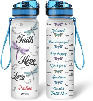 Hyturtle Personalized Dragonfly Water Bottle - 32oz Motivational Water Bottle with Leak-Proof Lid & Time Marker - Custom Name Faith-Inspired Gift for Women, Dragonfly Lovers on Birthday Christmas