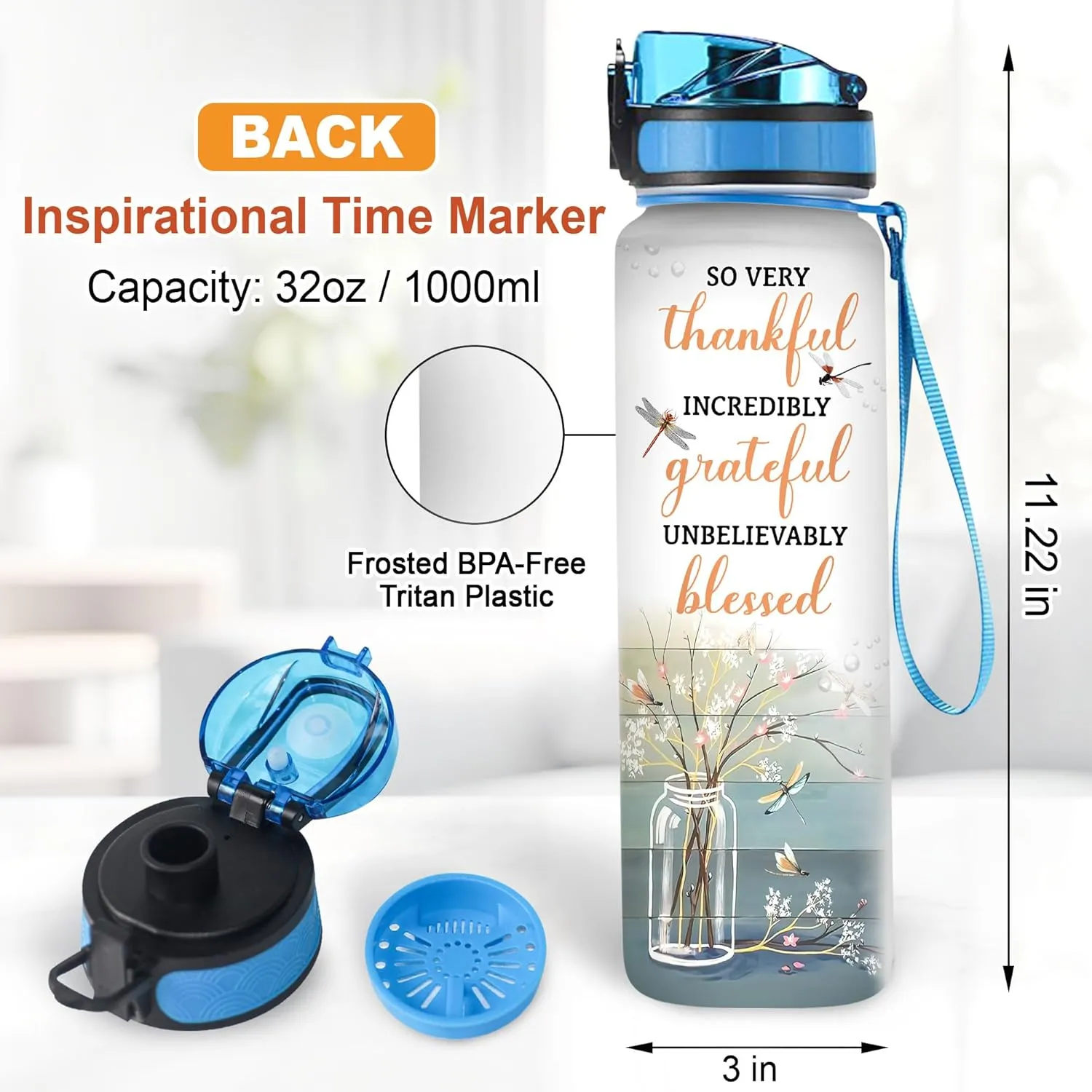 Hyturtle Personalized Dragonfly Water Bottle - 32oz Motivational Water Bottle with Leak-Proof Lid, Time Marker - Custom Name Faith-Inspired Gift for Women, Dragonfly Lovers On Birthday Christmas