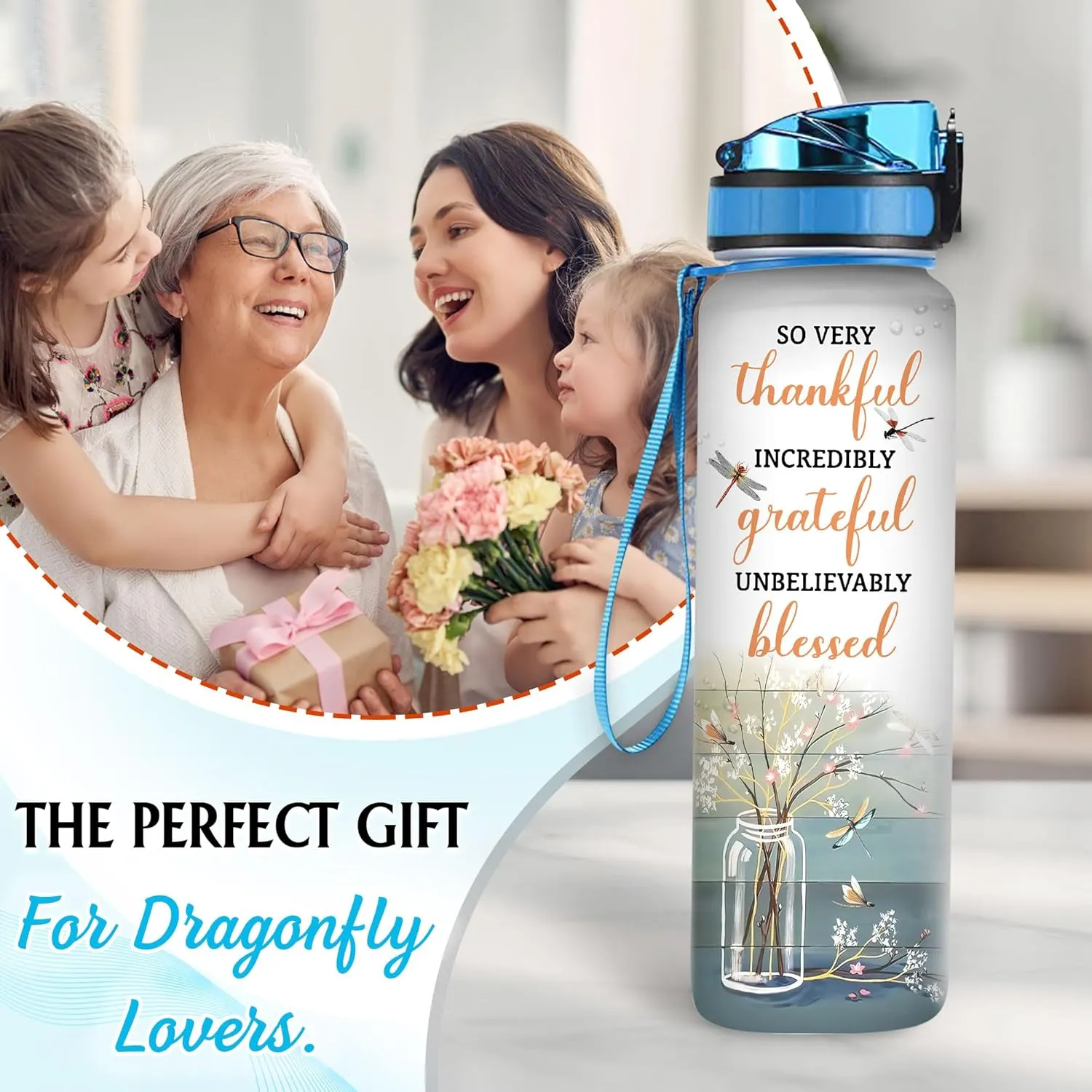 Hyturtle Personalized Dragonfly Water Bottle - 32oz Motivational Water Bottle with Leak-Proof Lid, Time Marker - Custom Name Faith-Inspired Gift for Women, Dragonfly Lovers On Birthday Christmas
