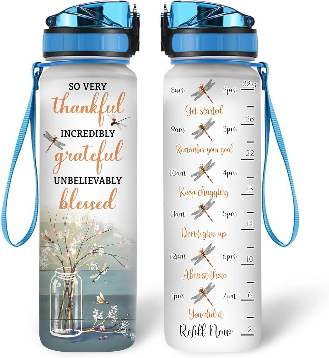 Hyturtle Personalized Dragonfly Water Bottle - 32oz Motivational Water Bottle with Leak-Proof Lid, Time Marker - Custom Name Faith-Inspired Gift for Women, Dragonfly Lovers On Birthday Christmas