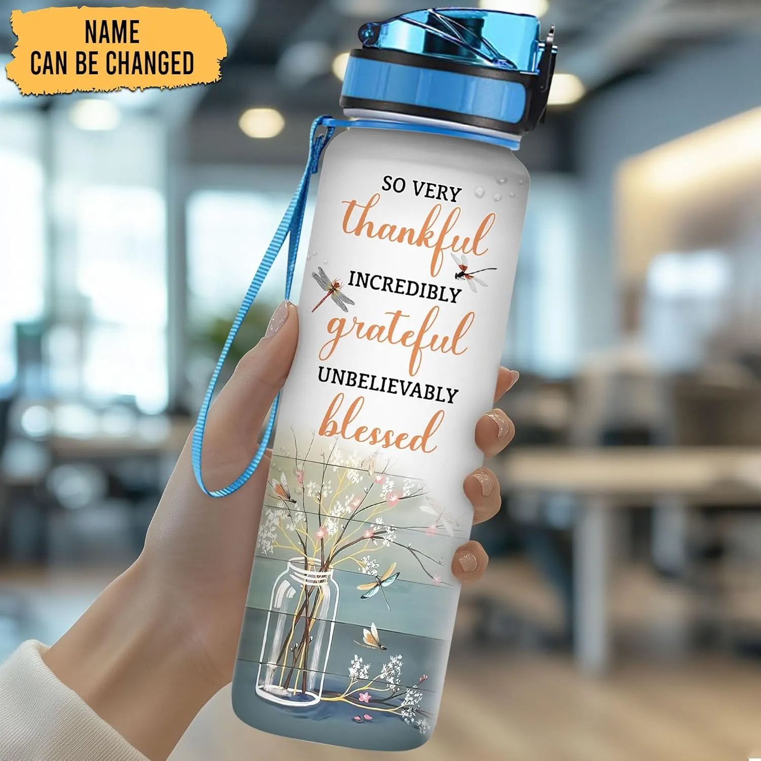 Hyturtle Personalized Dragonfly Water Bottle - 32oz Motivational Water Bottle with Leak-Proof Lid, Time Marker - Custom Name Faith-Inspired Gift for Women, Dragonfly Lovers On Birthday Christmas