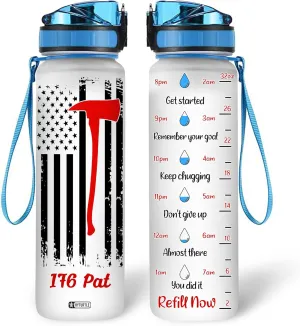 Hyturtle Personalized Firefighter Water Bottle - 32oz Motivational Travel Bottle with Leak-Proof Lid Time Marker - Custom Name Gift for Women Wife From Husband, Fireman - Birthday & Christmas Gift