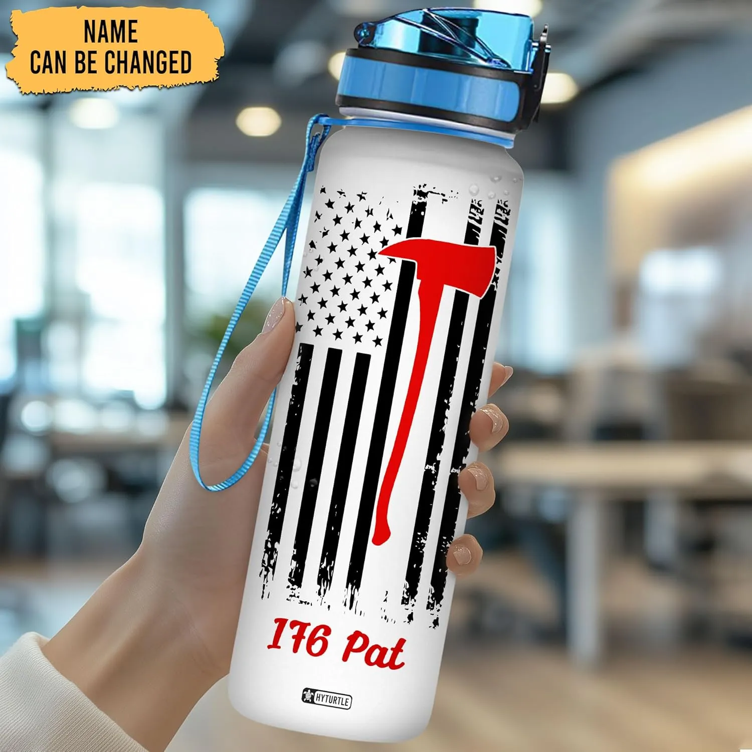 Hyturtle Personalized Firefighter Water Bottle - 32oz Motivational Travel Bottle with Leak-Proof Lid Time Marker - Custom Name Gift for Women Wife From Husband, Fireman - Birthday & Christmas Gift