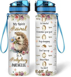 Hyturtle Personalized Hedgehog Lovers 32 Oz 1Liter Motivational Water Bottle, My Spirit Animal Is A Hedgehog Custom Name Water Bottle With Time Marker, Gifts For Women Girl On Birthday, Christmas