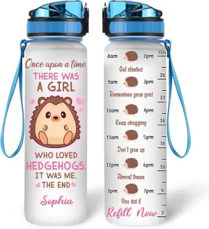 Hyturtle Personalized Hedgehog Lovers 32 Oz 1Liter Motivational Water Bottle, Once Upon A Time Girl Loved Hedgehogs Custom Water Bottle With Time Marker, Gifts For Women Girl On Birthday, Christmas