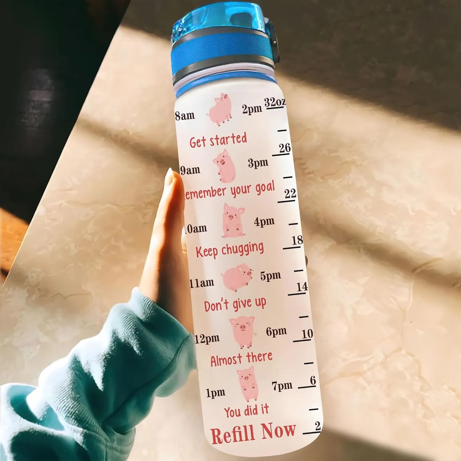 Hyturtle Personalized I Suffer From Obsessive Pig Disorder 32Oz Liter Motivational Water Bottle, Customized Name With Time Marker, Gift For Women Men Friends Kids Pig Lovers On Birthday Mother's Day