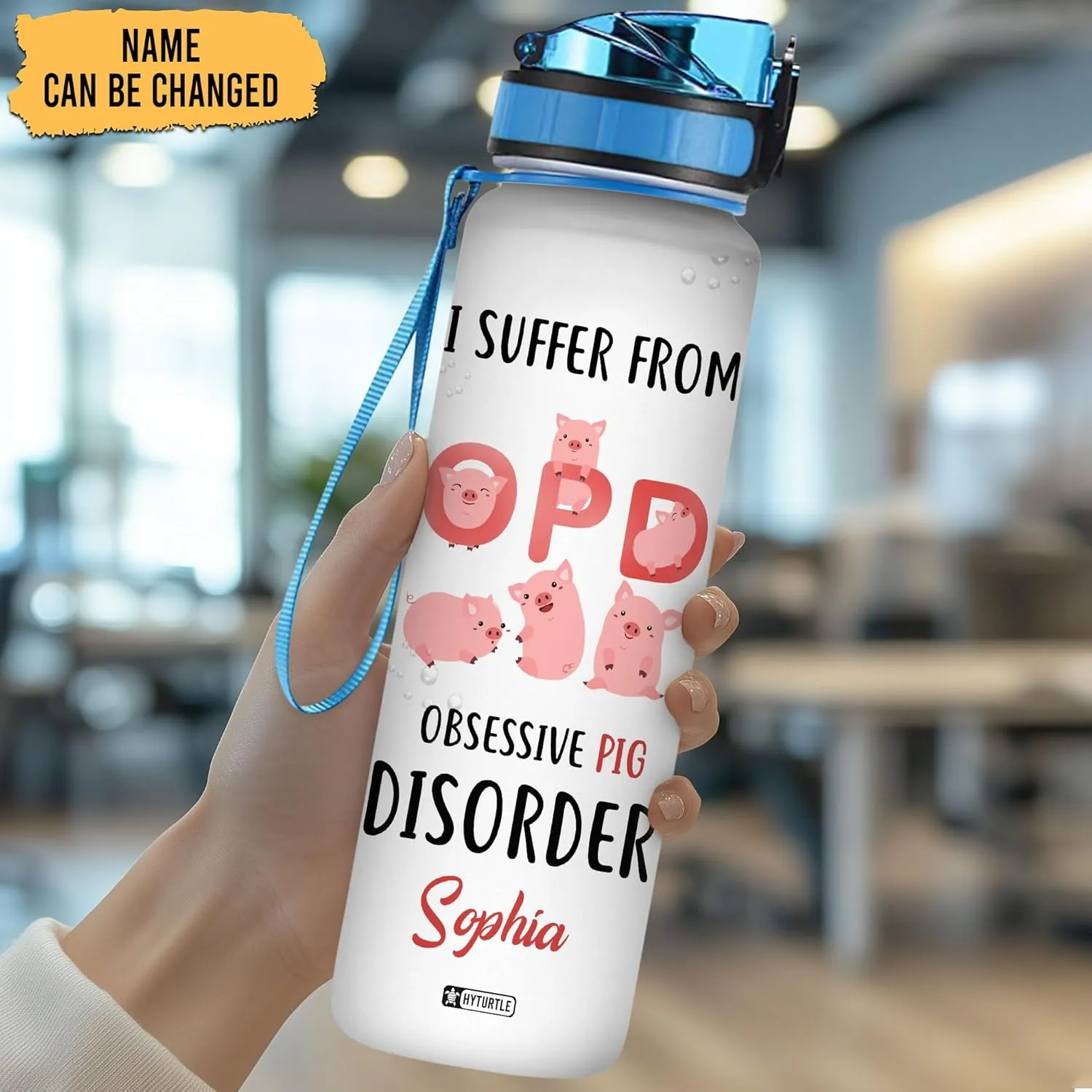 Hyturtle Personalized I Suffer From Obsessive Pig Disorder 32Oz Liter Motivational Water Bottle, Customized Name With Time Marker, Gift For Women Men Friends Kids Pig Lovers On Birthday Mother's Day