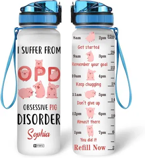 Hyturtle Personalized I Suffer From Obsessive Pig Disorder 32Oz Liter Motivational Water Bottle, Customized Name With Time Marker, Gift For Women Men Friends Kids Pig Lovers On Birthday Mother's Day