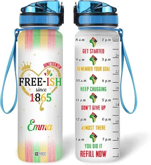 Hyturtle Personalized Juneteenth Free-ish Since 1985 African American 32oz Liter Motivational Water Bottle, Customized Name With Time Marker, Gifts For Black Women Men On Juneteenth Independence Day