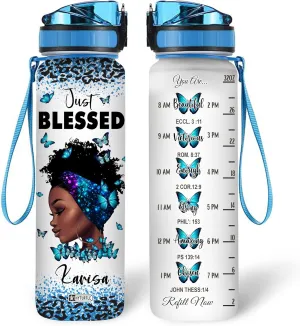 Hyturtle Personalized Just Blessed You Are Beautiful Black Women 32Oz Liter Motivational Water Bottle, Customized Africa American Water Bottle With Time Marker Gifts For Black Women Girls On Birthday