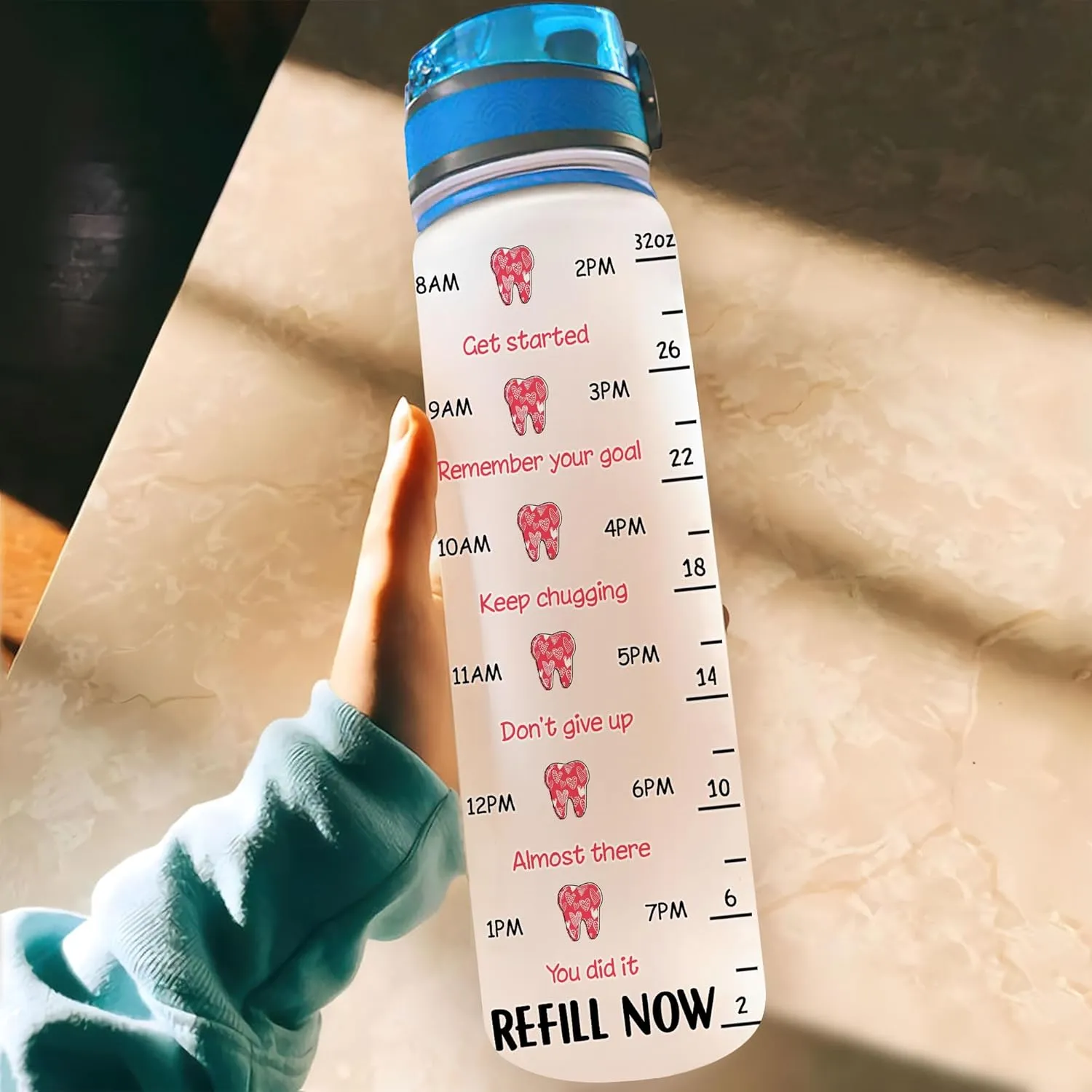 Hyturtle Personalized Love Dental Life Water Bottle - 32oz Motivational Water Bottle with Leak-Proof Lid Time Marker - Custom Name Gift for Dentists, Dental Hygienists On Birthday Christmas