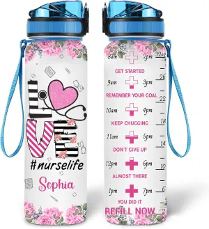 Hyturtle Personalized Love Nurse Life 32oz Liter Motivational Water Bottle, Customized Name Funny Nurse, Gifts For Nurses Graduation, Appreciation Present For Women Coworkers On Birthday Nurse's Day