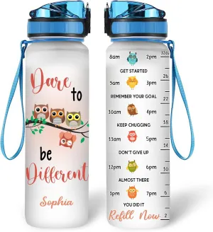 Hyturtle Personalized Owl Lovers 32 Oz 1Liter Motivational Water Bottle, Dare To Be Different Customized Name Water Bottle With Time Marker, Animal Gifts For Women Girl On Birthday, Mother Day's