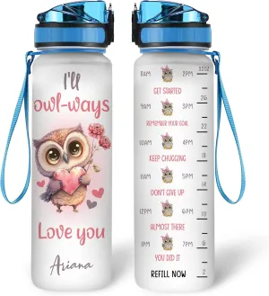 Hyturtle Personalized Owl Lovers 32 Oz 1Liter Motivational Water Bottle, I'll Owl-Way Love You Customized Name Water Bottle With Time Marker, Animal Gifts For Women Girl On Birthday, Mother Day's