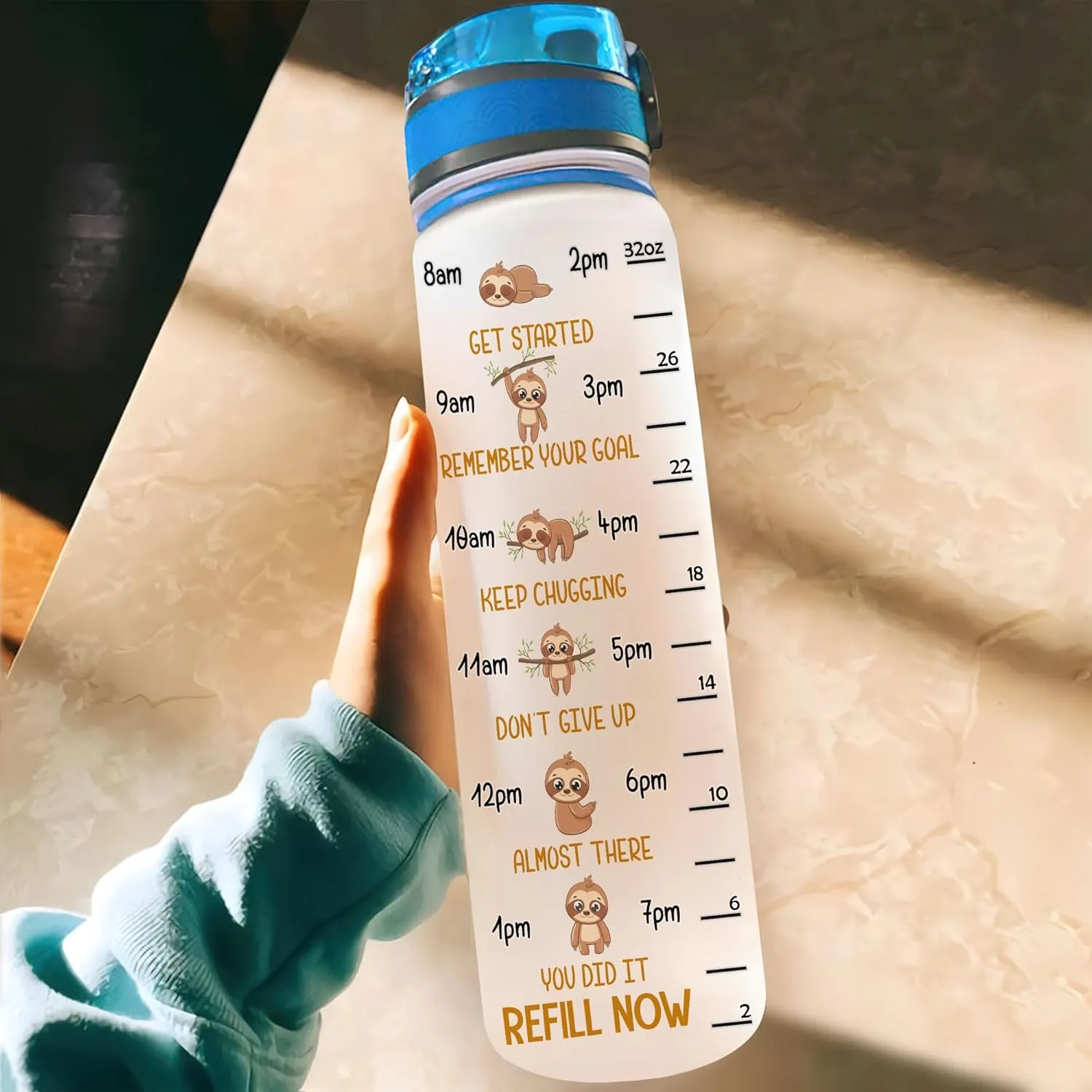 Hyturtle Personalized Sloth Water Bottle - 32oz Motivational Water Bottle with Leak-Proof Lid & Time Marker - Custom Name Gift for Sloth Lovers, Dandelion Lovers, Animal Lovers On Birthday Christmas