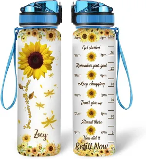 Hyturtle Personalized Sunflower Water Bottle - 32oz Motivational Water Bottle with Leak-Proof Lid & Time Marker - Custom Name Gift for Sunflower Lovers, Women Girls On Birthday Christmas
