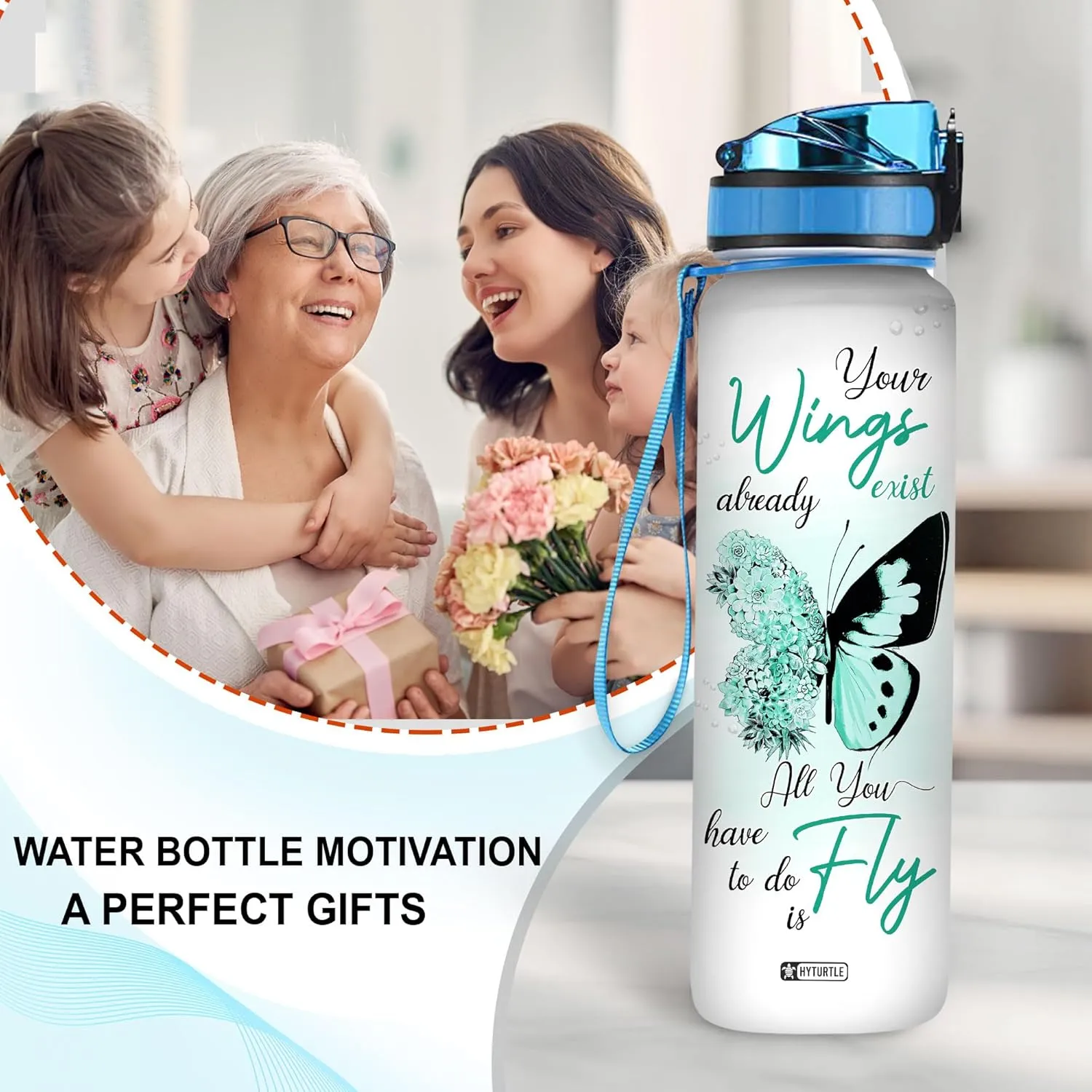 Hyturtle Your Wings Already Exits Butterfly 32oz Liter Motivational Water Bottle, Tracking Water Bottle Gifts For Women, Girls, Butterfly Lover On Birthday, Mother's Day, Anniversary