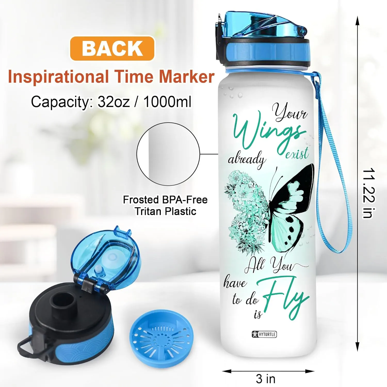 Hyturtle Your Wings Already Exits Butterfly 32oz Liter Motivational Water Bottle, Tracking Water Bottle Gifts For Women, Girls, Butterfly Lover On Birthday, Mother's Day, Anniversary