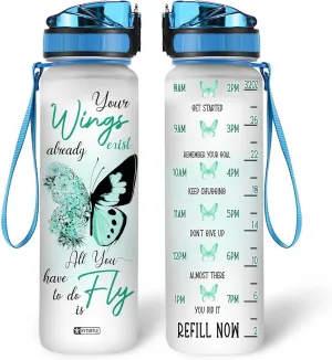 Hyturtle Your Wings Already Exits Butterfly 32oz Liter Motivational Water Bottle, Tracking Water Bottle Gifts For Women, Girls, Butterfly Lover On Birthday, Mother's Day, Anniversary
