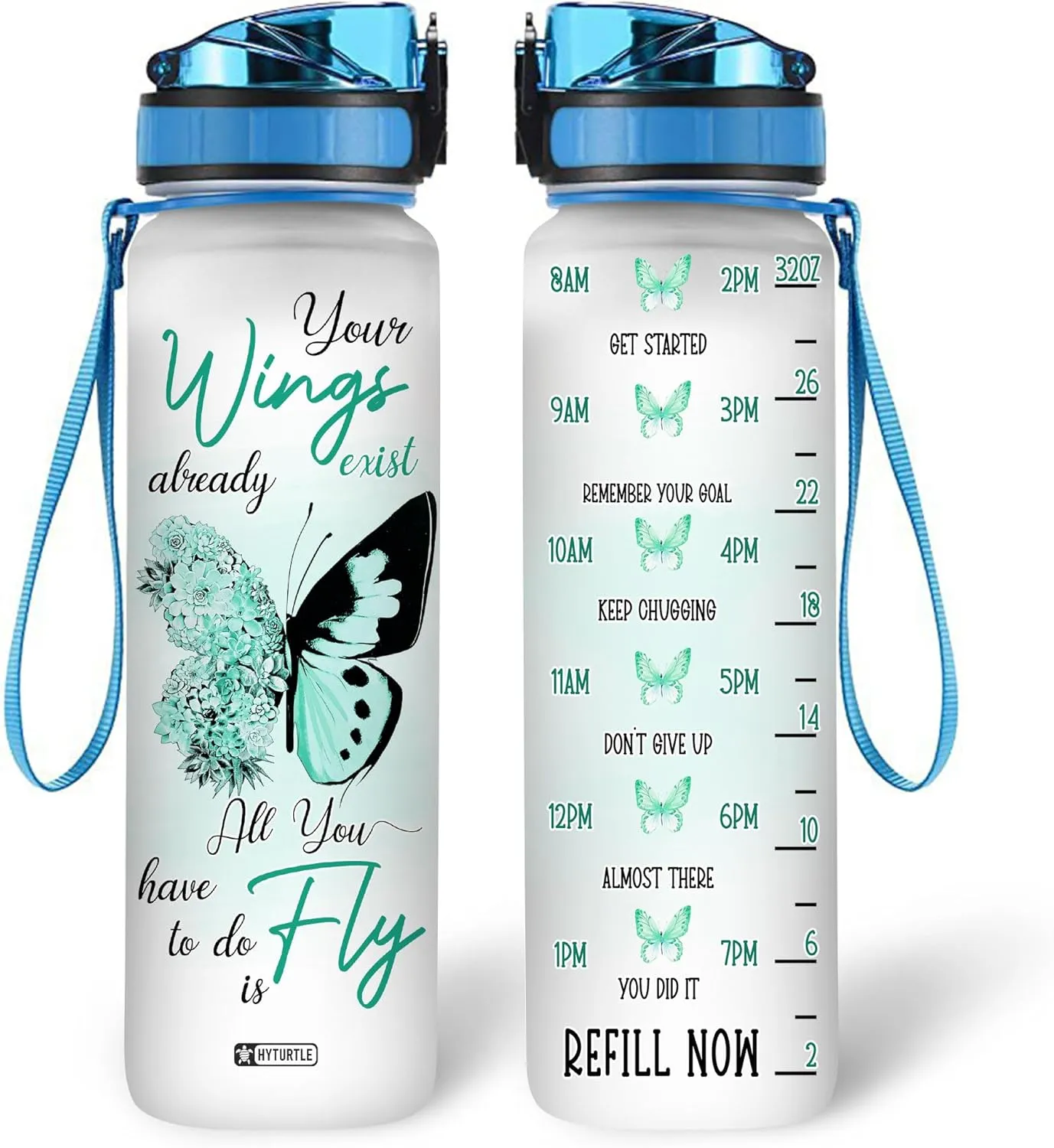 Hyturtle Your Wings Already Exits Butterfly 32oz Liter Motivational Water Bottle, Tracking Water Bottle Gifts For Women, Girls, Butterfly Lover On Birthday, Mother's Day, Anniversary