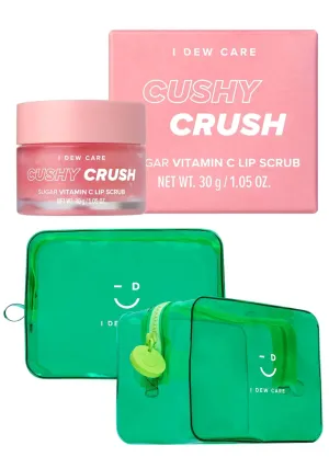 I DEW CARE Lip Scrub - Cushy Crush, 1.05 oz.   Green Pouch Bundle