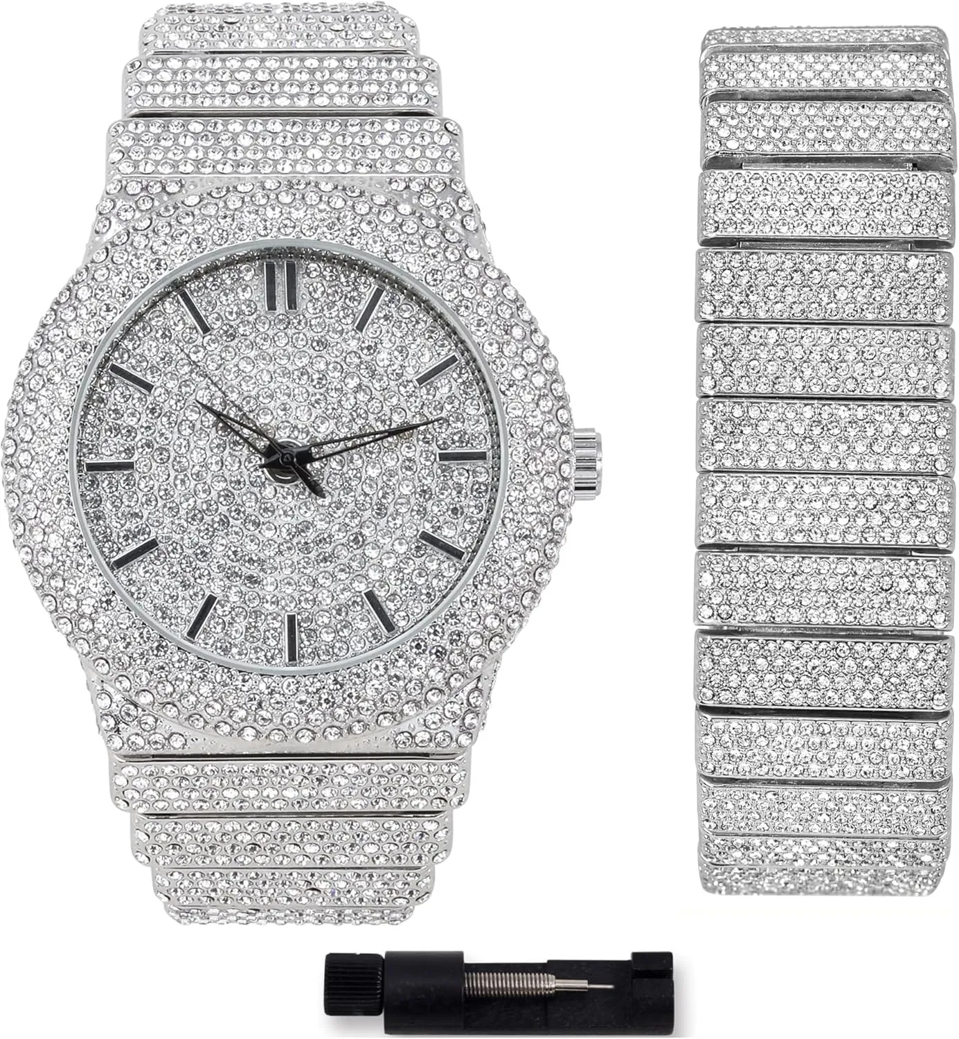 ICE STAR Men's 46mm Fully Iced Out Diamond Watch & Bracelet Set