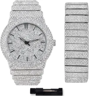 ICE STAR Men's 46mm Fully Iced Out Diamond Watch & Bracelet Set