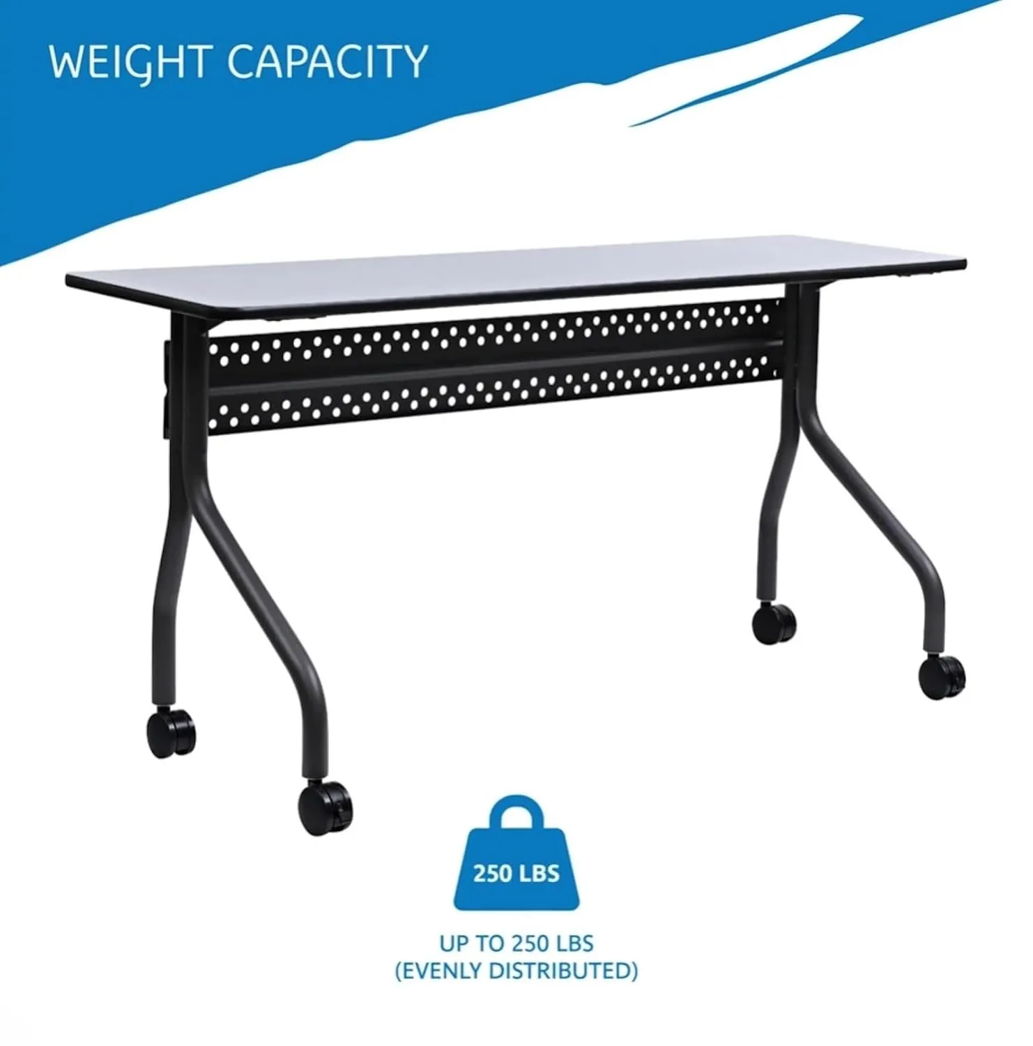 Iceberg OfficeWorks Mobile Training Table with Wheels, Gray and Charcoal, with Two Locking Wheels, 18” D x 60” L x 29” H