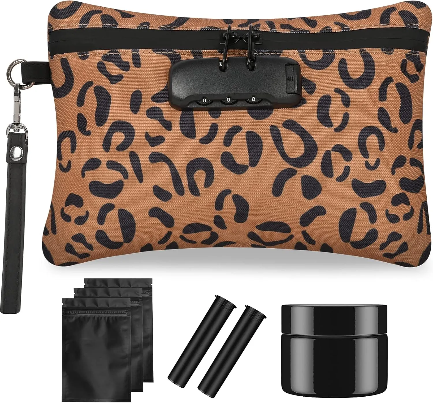 IDEATECH Smell Proof Bag, Odor Proof Containers, Travel Storage Money Bag, Locking Pouch Case (Leopard Brown)