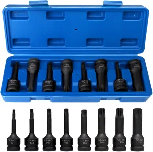 Impact Torx Socket Set 8 Pieces, T30 T40 T45 T50 T55 T60 T70 T80 Cr-Mo Impact Grade, 1/2" Drive Torx Bit Socket Set with Case