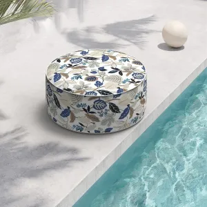 Indoor/Outdoor Inflatable Ottoman D21 x H9 inch, Round Footstool Inflatable Foot Rest Ottoman with Handle, Portable Ottoman Pouf for Patio, Garden, Camping, Home, Breeze Leaves Beige