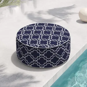 Indoor/Outdoor Inflatable Ottoman D21 x H9 inch, Round Footstool Inflatable Foot Rest Ottoman with Handle, Portable Ottoman Pouf for Patio, Garden, Camping, Home, Carmody Navy
