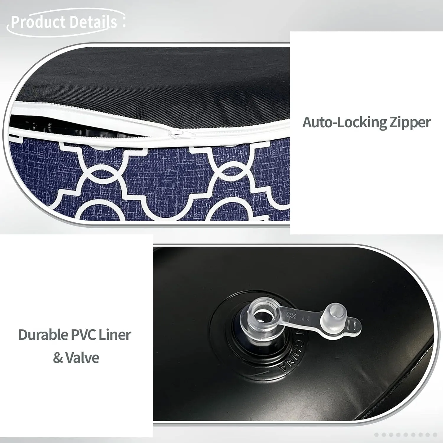 Indoor/Outdoor Inflatable Ottoman D21 x H9 inch, Round Footstool Inflatable Foot Rest Ottoman with Handle, Portable Ottoman Pouf for Patio, Garden, Camping, Home, Carmody Navy