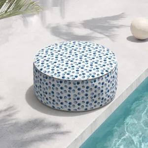 Indoor/Outdoor Inflatable Ottoman D21 x H9 inch, Round Footstool Inflatable Foot Rest Ottoman with Handle, Portable Ottomans Pouf for Patio, Garden, Camping, Home, Brush Blue