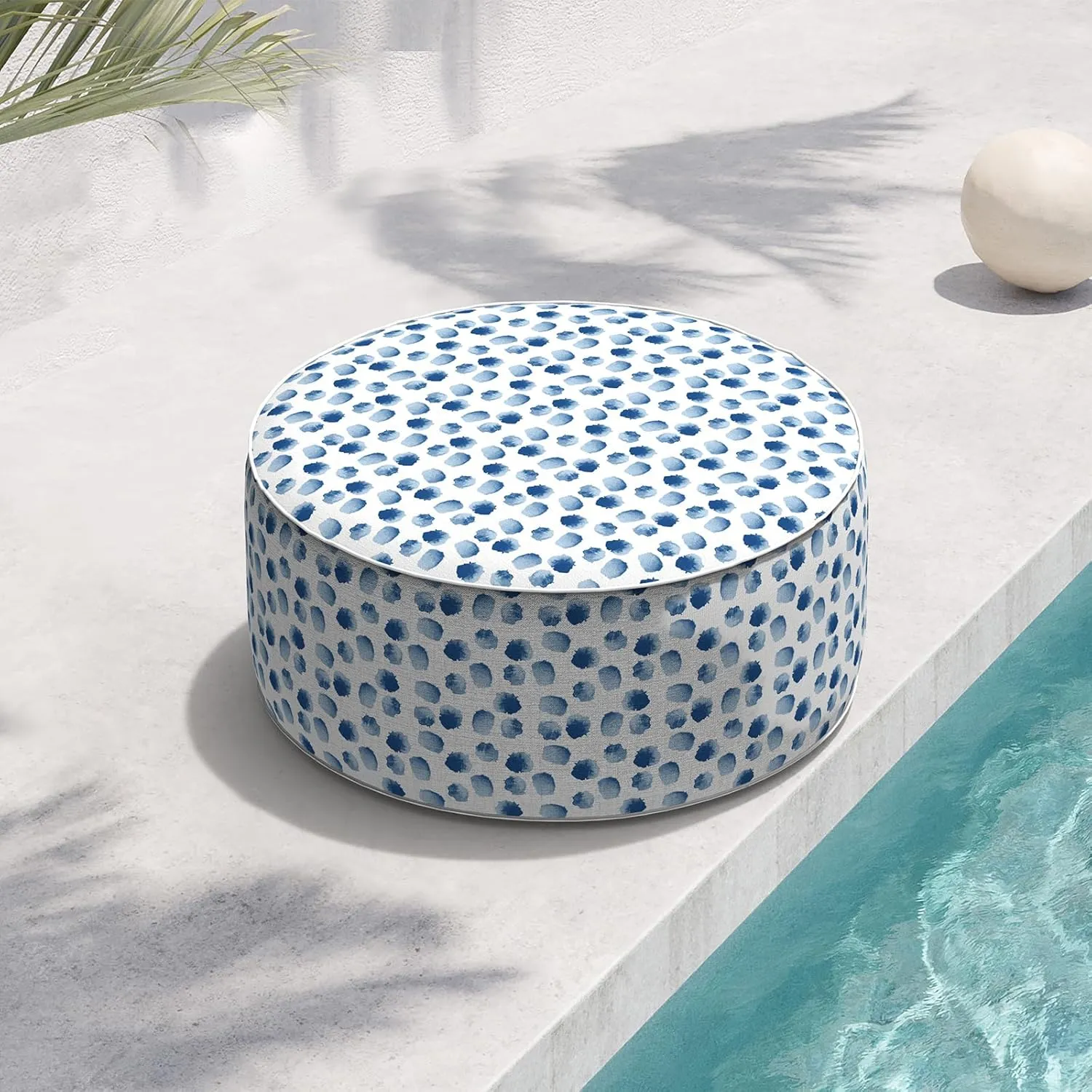 Indoor/Outdoor Inflatable Ottoman D21 x H9 inch, Round Footstool Inflatable Foot Rest Ottoman with Handle, Portable Ottomans Pouf for Patio, Garden, Camping, Home, Brush Blue