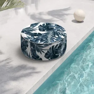 Indoor/Outdoor Inflatable Ottoman D21 x H9 inch, Round Footstool Inflatable Foot Rest Ottoman with Handle, Portable Ottomans Pouf for Patio, Garden, Camping, Home, Palm Blue
