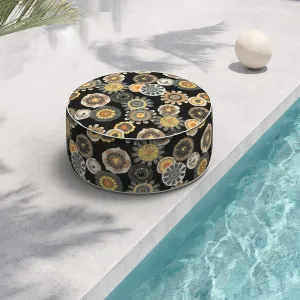 Indoor/Outdoor Inflatable Ottoman D21 x H9 inch, Round Footstool Inflatable Foot Rest Ottomans with Handle,Portable Ottoman Pouf for Patio, Garden, Camping, Home,Black Yellow Crosby
