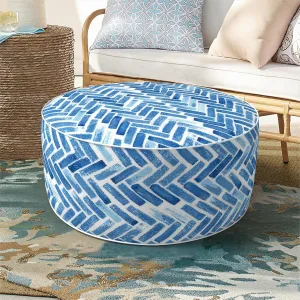 Inflatable Ottoman Stool D21 xH9 for Outdoor/Indoor Use, Water Repellent Patio Foot Rest Stool with Portable Handle,Round Pouf Ottoman Suitable for Garden,Deck and Camping - Blue Bricks