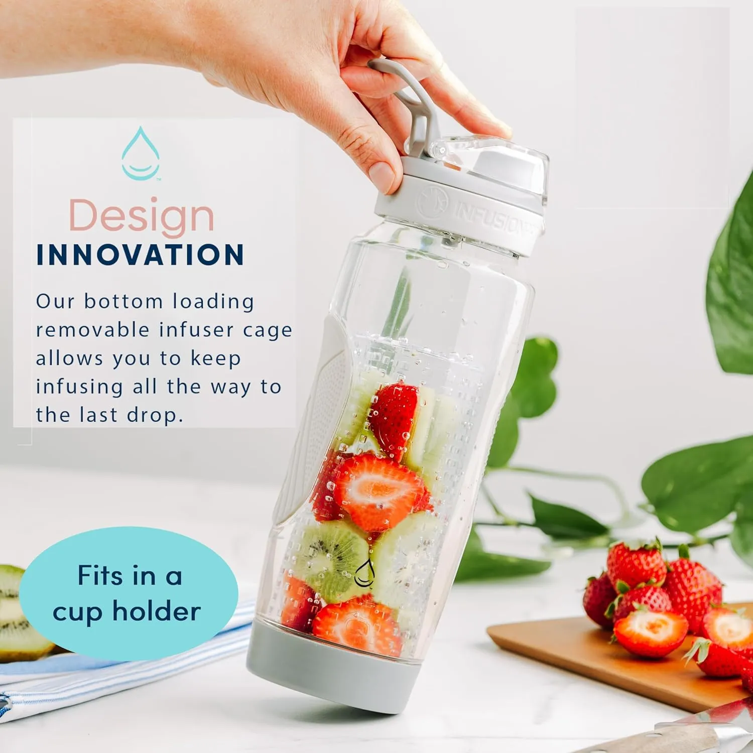 Infusion Pro 32 oz Fruit Infuser Water Bottle with Insulated Sleeve & 50 Recipe Fruit Infusion Water eBook : Bottom Loading, Large Water Infuser for More Flavor : Unique Gift Idea for Women
