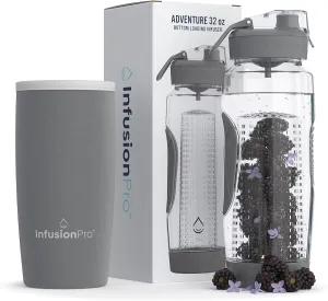 Infusion Pro 32 oz Fruit Infuser Water Bottle with Insulated Sleeve & 50 Recipe Fruit Infusion Water eBook : Bottom Loading, Large Water Infuser for More Flavor : Unique Gift Idea for Women