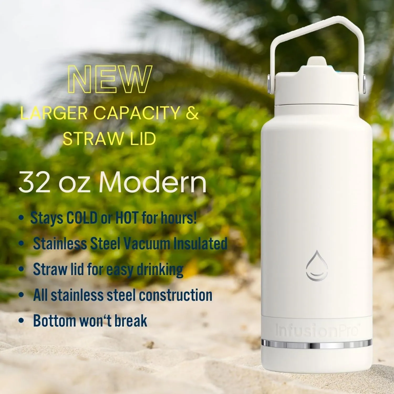 Infusion Pro Fruit Infuser Water Bottle with Straw Lid (32 oz) Stainless Steel Vacuum Insulated : 50 Recipe Fruit Infusion eBook : Large Infuser for More Flavor : Easy Cleaning : Great Gift