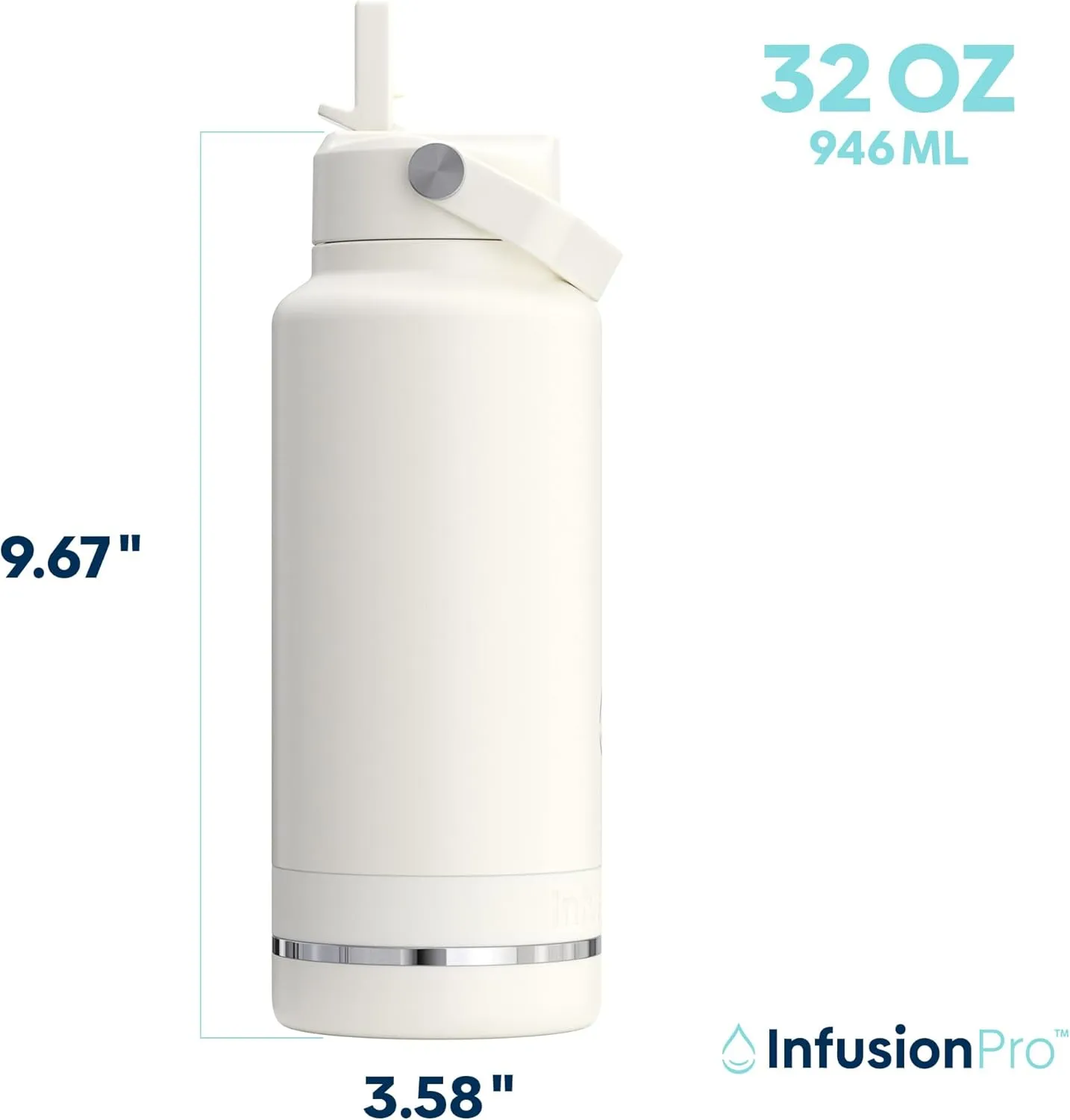Infusion Pro Fruit Infuser Water Bottle with Straw Lid (32 oz) Stainless Steel Vacuum Insulated : 50 Recipe Fruit Infusion eBook : Large Infuser for More Flavor : Easy Cleaning : Great Gift