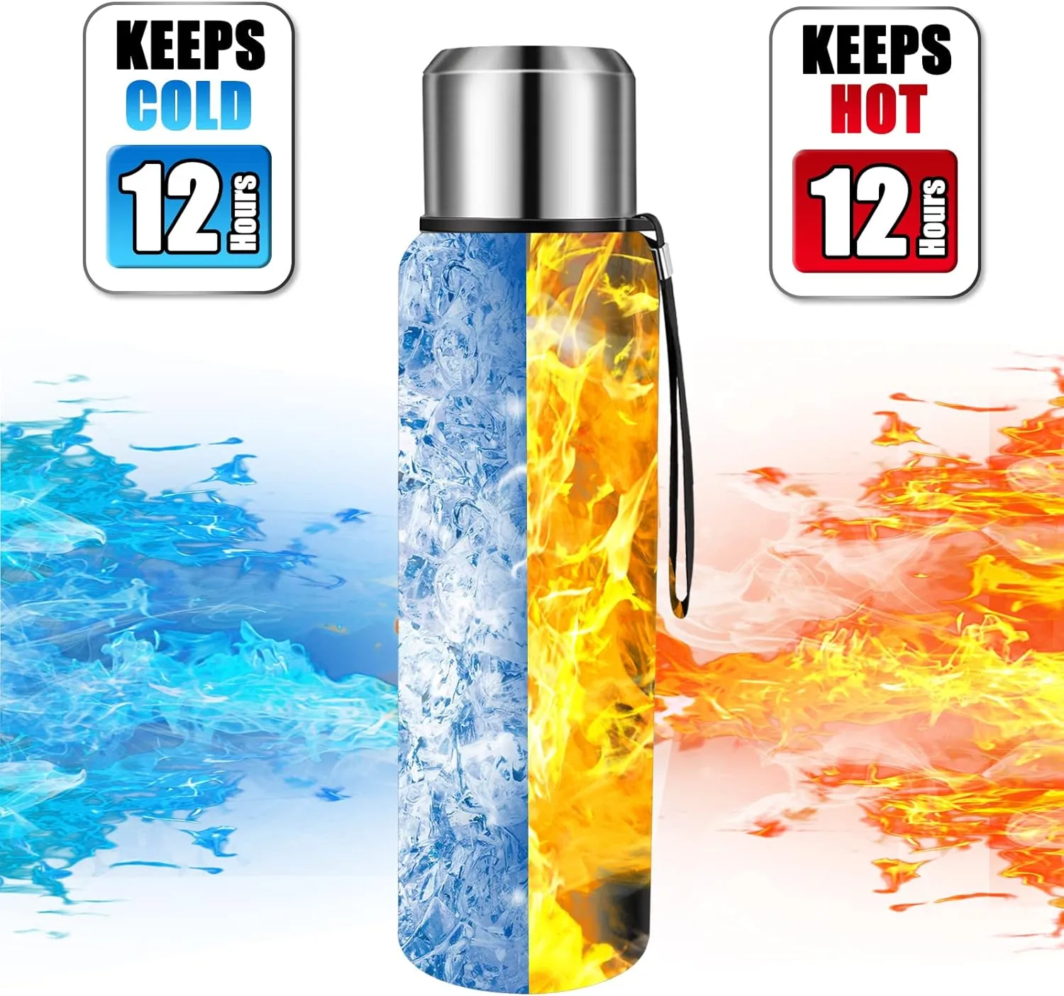 Insulated vacuum Thermo Bottle 1000ml/33.8oz with cup Stainless steel coffee bottles for hot and cold drink water flask.(Black,1000ml)