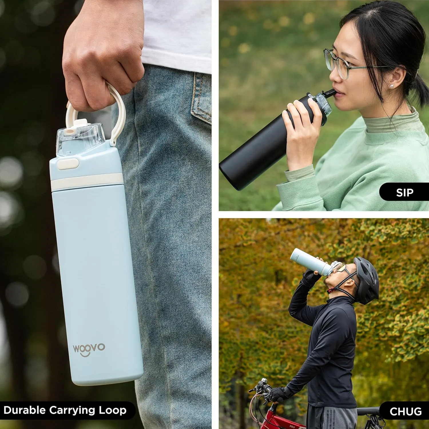 Insulated Water Bottle 24 oz Flip Top, Leak Proof Water Bottle with Straw Lid and Carrying Loop, Reusable Dishwasher Safe Water Bottle Stainless Steel for Travel Sports Gym, Light Pink