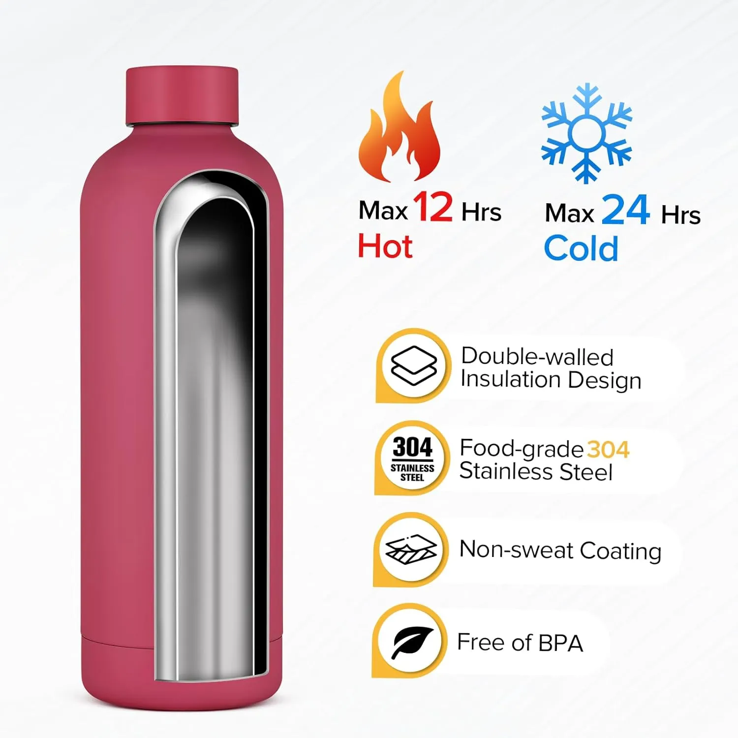 Insulated Water Bottle with Lid, 25 oz Reusable Leak-Proof Metal Stainless Steel Water Bottles for Travel, Sports, Gym, Outdoor (Brick Red)