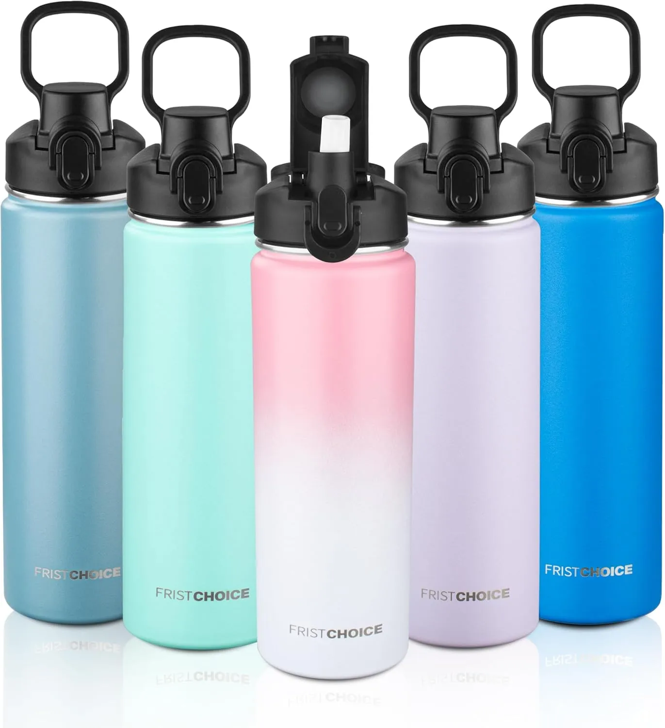 Insulated water bottle with Lid,24oz Stainless Steel Water Bottle for Boys,Girls,Double Wall Vacuum Wide Mouth Insulated Water Flask for School,Travel,BPA-free and Leak-proof（24oz,Pink White）
